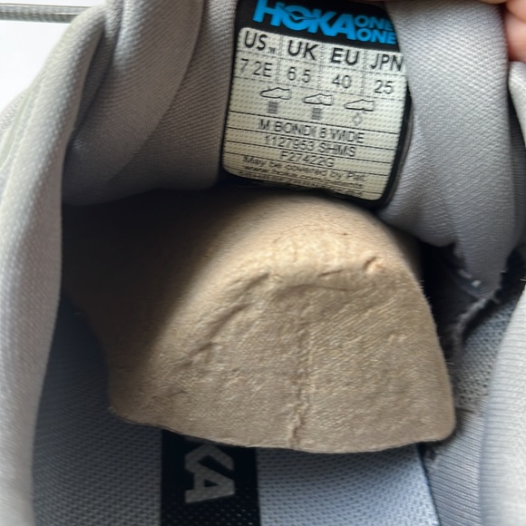 Hoka One One Bondi 8 Wide - NWT - 7.5 EE - Sharkskin/Harbor Mist - Picture 11 of 12